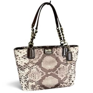 🆕 Coach Madison Tote Python Print Satin Leather Shoulder Bag